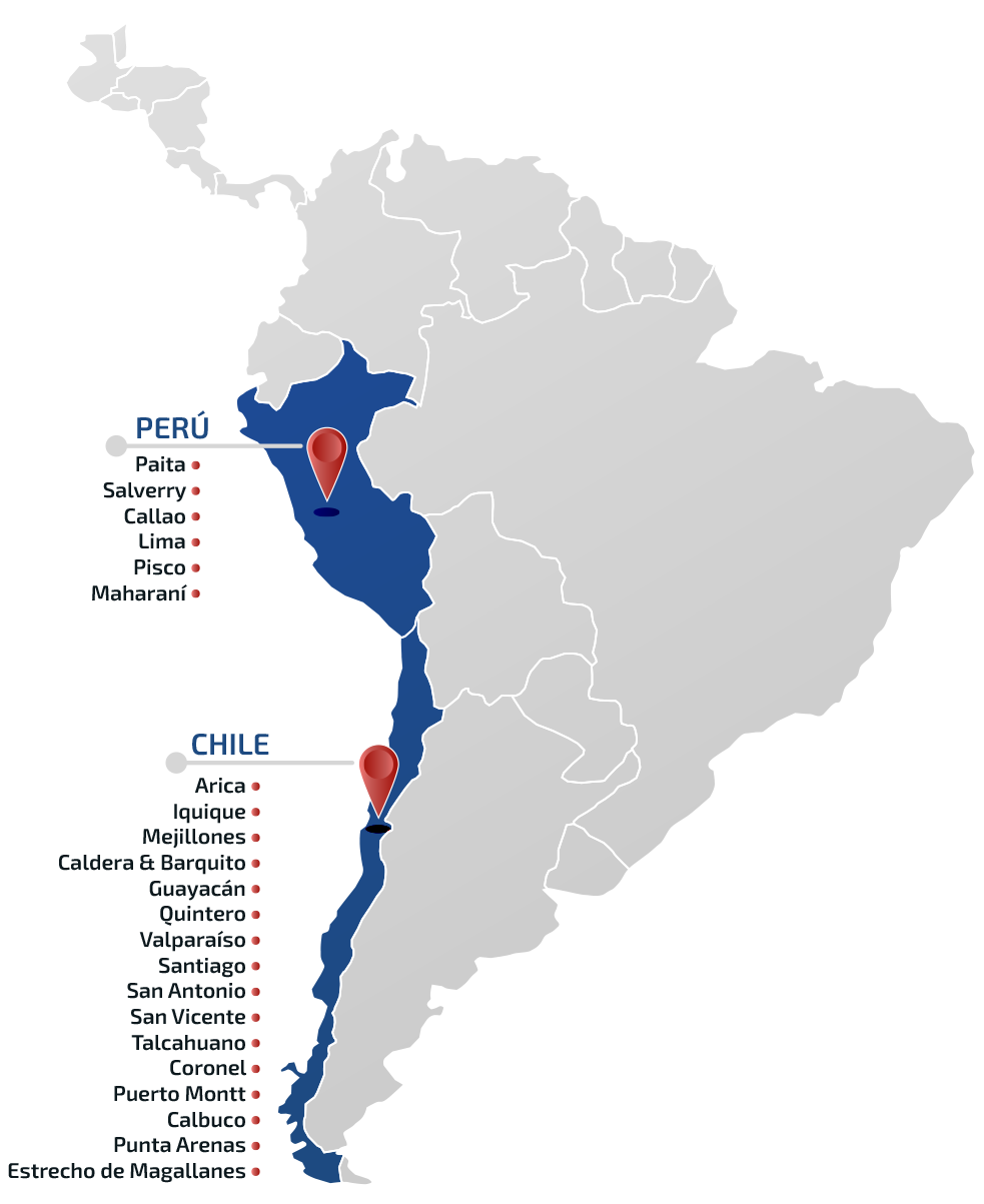 mapa sudamérica puertos